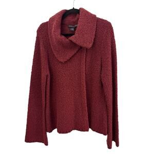 Elena Solano Maroon Open Front Sweater Wool Blend L Cozy Warm Minimalist